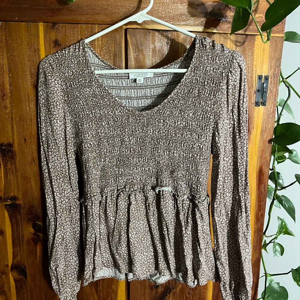 Brown Floral Long Sleeve Top
